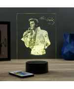 Lampe illusion 3D représentant un portrait de Elvis Presley et sa tenue Hawaii.