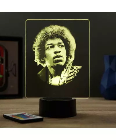 Lampe illusion 3D représentant un portrait de Jimi Hendrix.