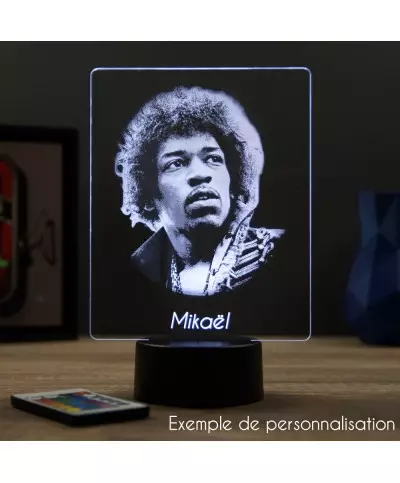 Lampe illusion 3D représentant un portrait de Jimi Hendrix.