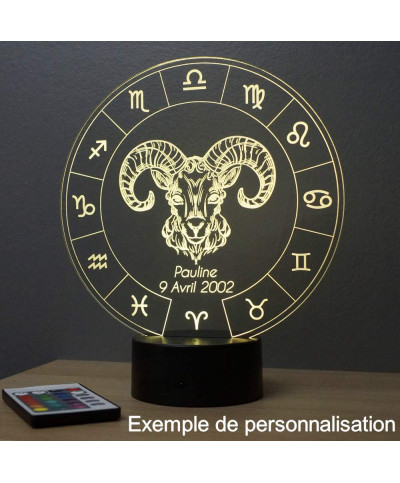 Lampe illusion 3D représentant le signe du zodiaque bélier.