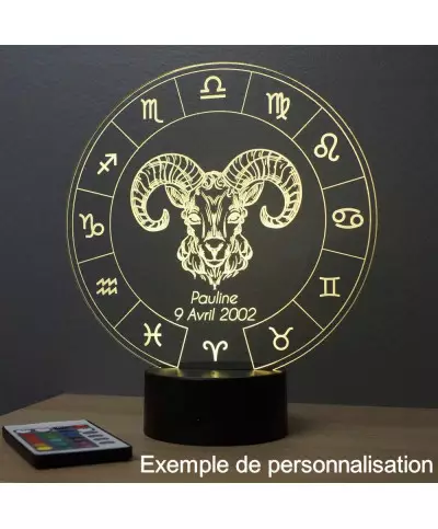 Lampe illusion 3D représentant le signe du zodiaque bélier.