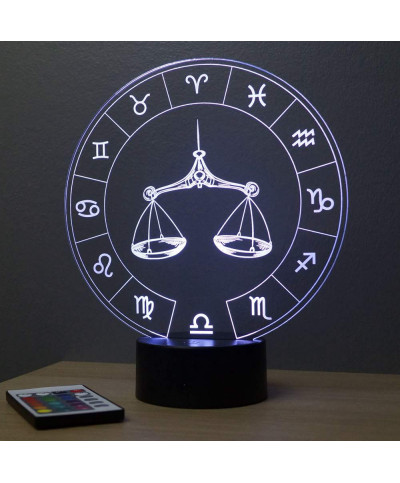 Lampe illusion 3D représentant le signe du zodiaque balance.