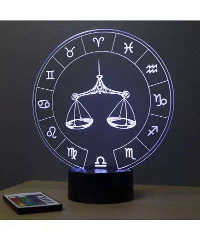 Lampe illusion 3D représentant le signe du zodiaque balance.