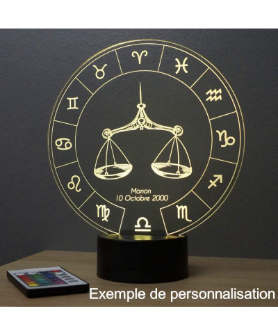 Lampe illusion 3D représentant le signe du zodiaque balance.