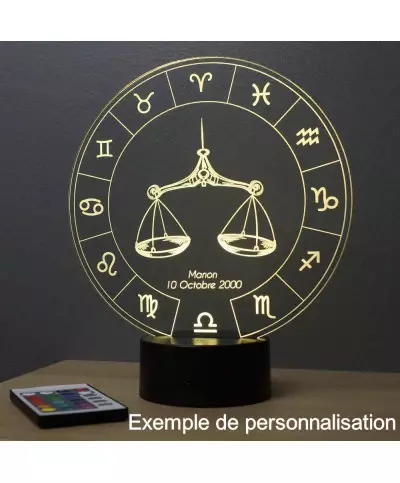 Lampe illusion 3D représentant le signe du zodiaque balance.