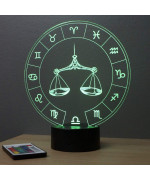 Lampe illusion 3D représentant le signe du zodiaque balance.