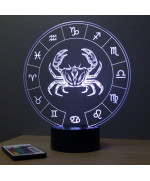 Lampe illusion 3D représentant le signe du zodiaque Cancer.