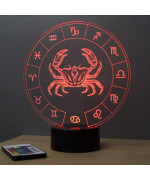 Lampe illusion 3D représentant le signe du zodiaque Cancer.