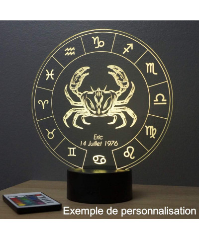 Lampe illusion 3D représentant le signe du zodiaque Cancer.