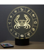 Lampe illusion 3D représentant le signe du zodiaque Cancer.