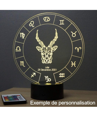 Lampe illusion 3D représentant le signe du zodiaque Capricorne.