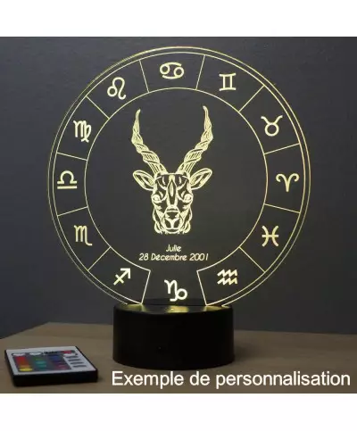 Lampe illusion 3D représentant le signe du zodiaque Capricorne.