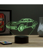 Lampe illusion 3D en verre acrylique gravée au laser représentant une voiture Chevrolet Corvette C3 1968.