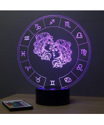 Lampe illusion 3D représentant le signe du zodiaque Gémeaux.