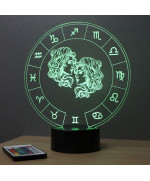 Lampe illusion 3D représentant le signe du zodiaque Gémeaux.