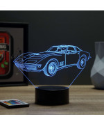 Lampe illusion 3D en verre acrylique gravée au laser représentant une voiture Chevrolet Corvette C3 1968.