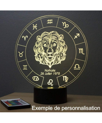 Lampe illusion 3D représentant le signe du zodiaque Lion.