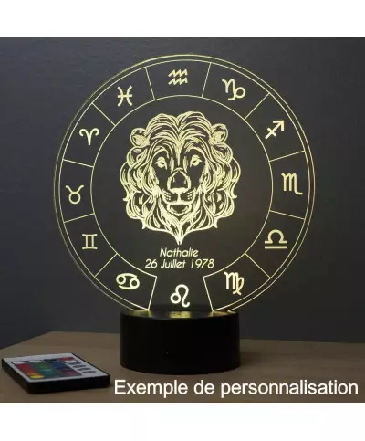 Lampe illusion 3D représentant le signe du zodiaque Lion.