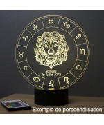 Lampe illusion 3D représentant le signe du zodiaque Lion.