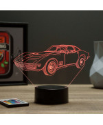 Lampe illusion 3D en verre acrylique gravée au laser représentant une voiture Chevrolet Corvette C3 1968.