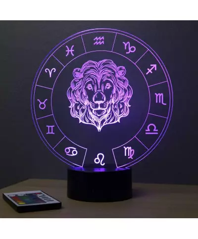 Lampe illusion 3D représentant le signe du zodiaque Lion.