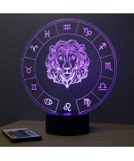 Lampe illusion 3D représentant le signe du zodiaque Lion.