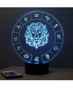 Lampe illusion 3D représentant le signe du zodiaque Lion.