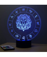 Lampe illusion 3D représentant le signe du zodiaque Lion.