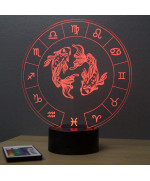 Lampe illusion 3D représentant le signe du zodiaque Poisson.
