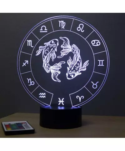 Lampe illusion 3D représentant le signe du zodiaque Poisson.