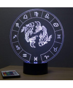 Lampe illusion 3D représentant le signe du zodiaque Poisson.
