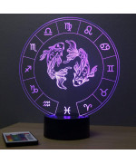 Lampe illusion 3D représentant le signe du zodiaque Poisson.