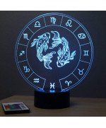 Lampe illusion 3D représentant le signe du zodiaque Poisson.