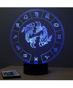 Lampe illusion 3D représentant le signe du zodiaque Poisson.
