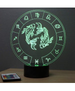 Lampe illusion 3D représentant le signe du zodiaque Poisson.