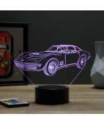 Lampe illusion 3D en verre acrylique gravée au laser représentant une voiture Chevrolet Corvette C3 1968.