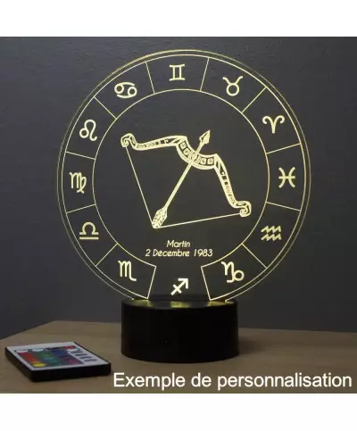 Lampe illusion 3D représentant le signe du zodiaque Sagittaire.