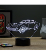 Lampe illusion 3D en verre acrylique gravée au laser représentant une voiture Chevrolet Corvette C3 1968.