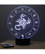 Lampe illusion 3D représentant le signe du zodiaque Scorpion.