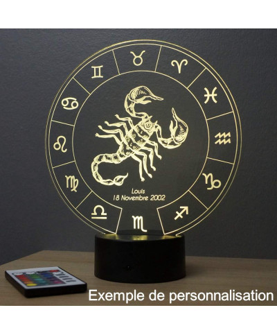 Lampe illusion 3D représentant le signe du zodiaque Scorpion.