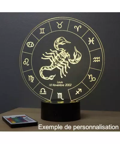 Lampe illusion 3D représentant le signe du zodiaque Scorpion.