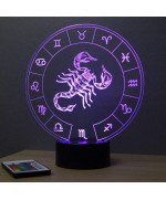 Lampe illusion 3D représentant le signe du zodiaque Scorpion.