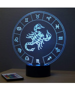 Lampe illusion 3D représentant le signe du zodiaque Scorpion.