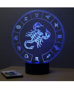 Lampe illusion 3D représentant le signe du zodiaque Scorpion.