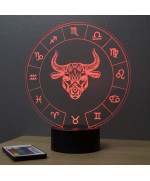 Lampe illusion 3D représentant le signe du zodiaque Taureau.