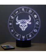 Lampe illusion 3D représentant le signe du zodiaque Taureau.