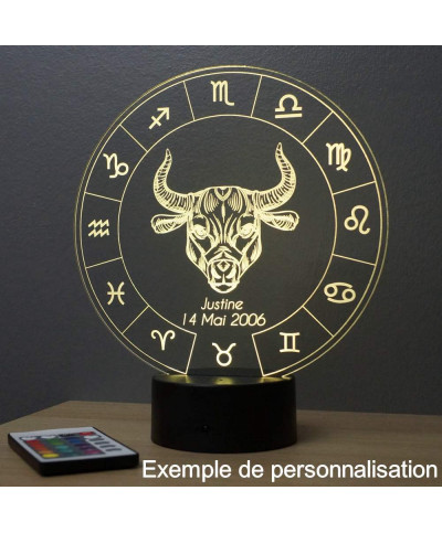 Lampe illusion 3D représentant le signe du zodiaque Taureau.