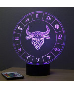 Lampe illusion 3D représentant le signe du zodiaque Taureau.