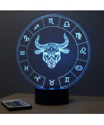 Lampe illusion 3D représentant le signe du zodiaque Taureau.
