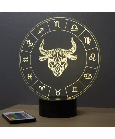 Lampe illusion 3D représentant le signe du zodiaque Taureau.